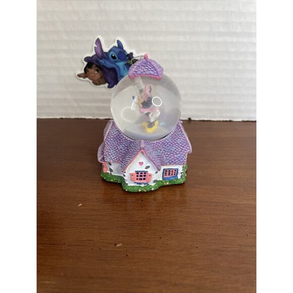 Disney Theme Parks Minnie Mouse Toontown House Mini Snow Globe Purple White FLAW - Picture 4 of 12